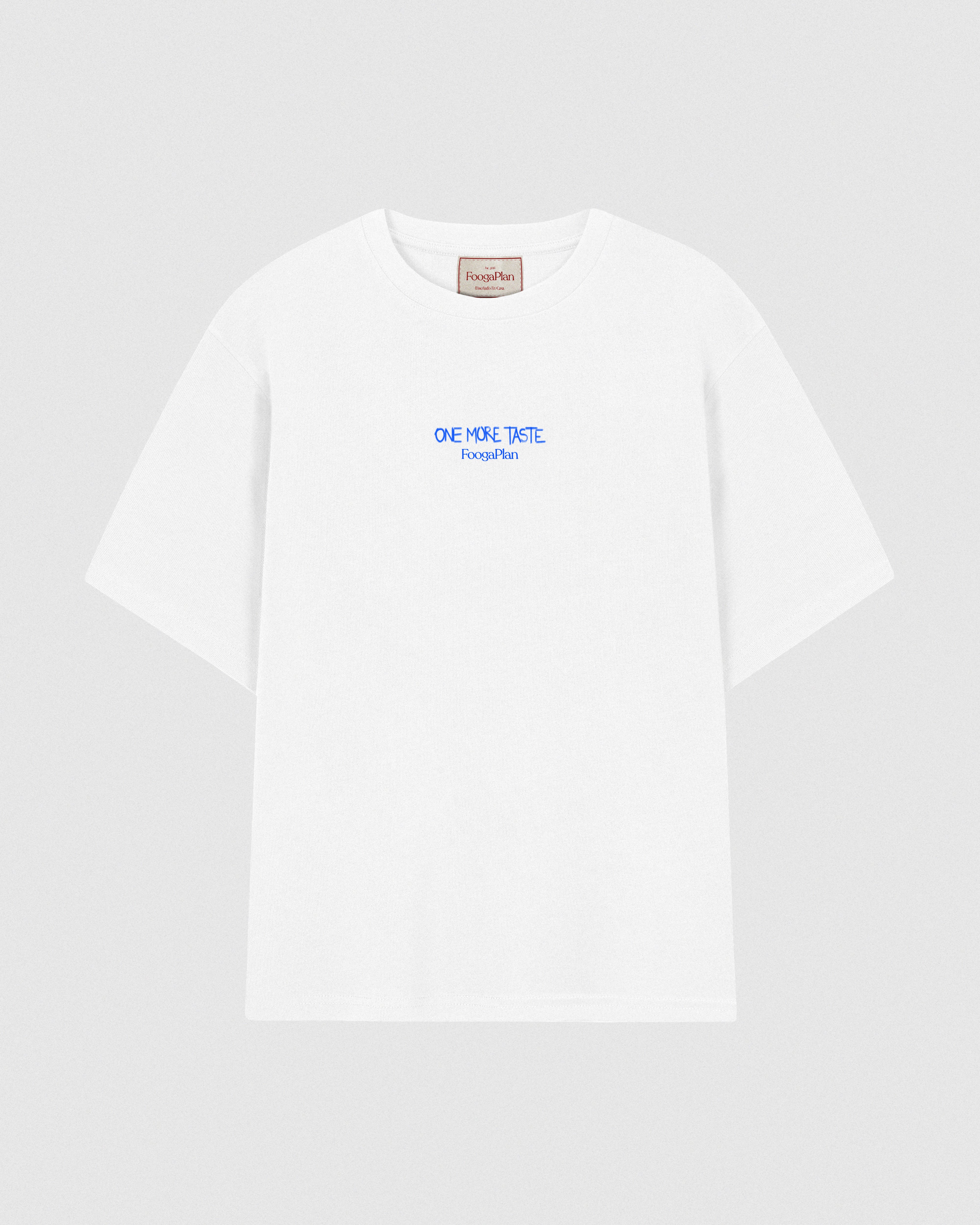 Camiseta One More Taste blanca vista frontal - Colaboración FOOGAPLAN x CUCU BANANAS