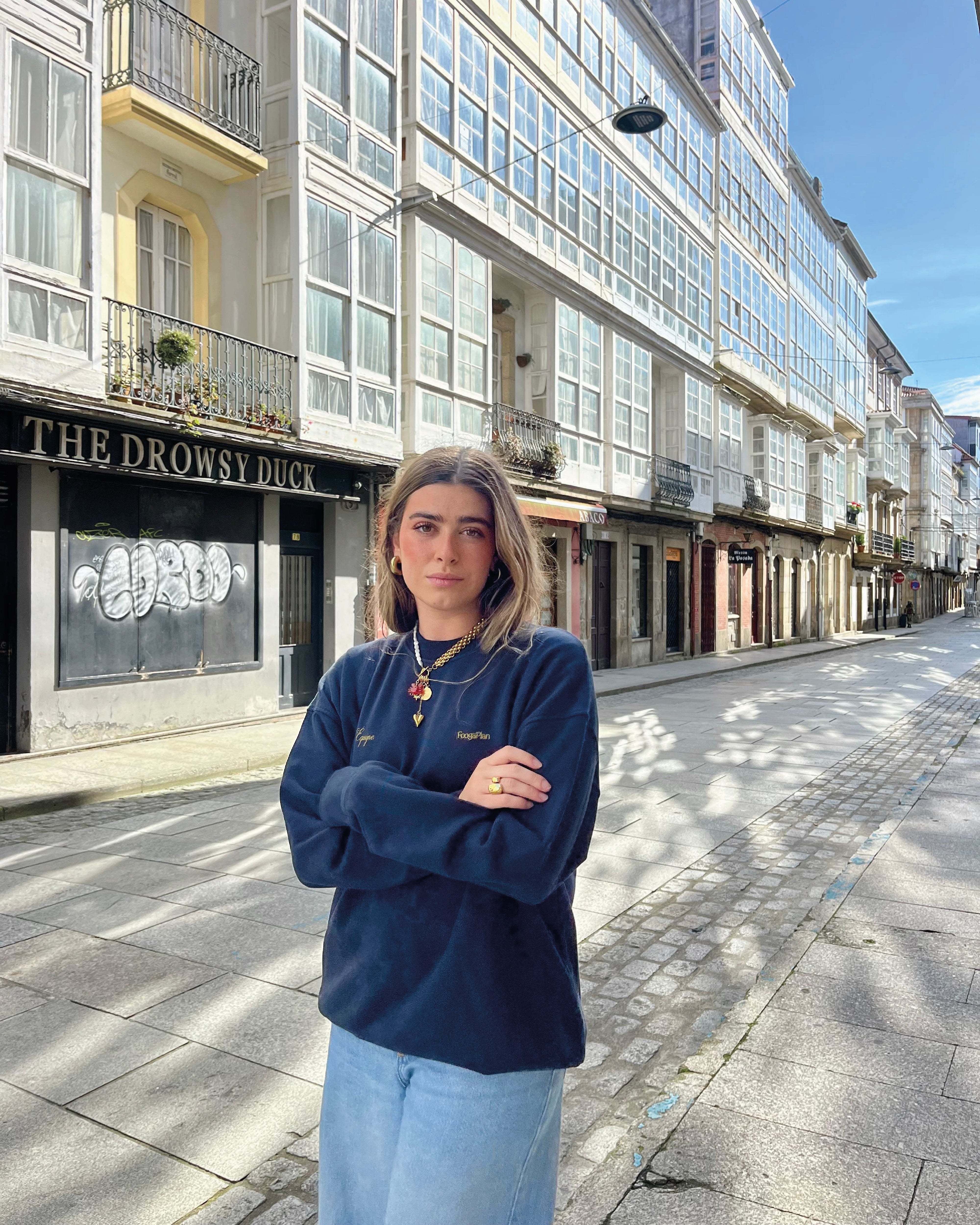 sudadera crewneck azul marino navy serigrafía algodón foogaplan unisex