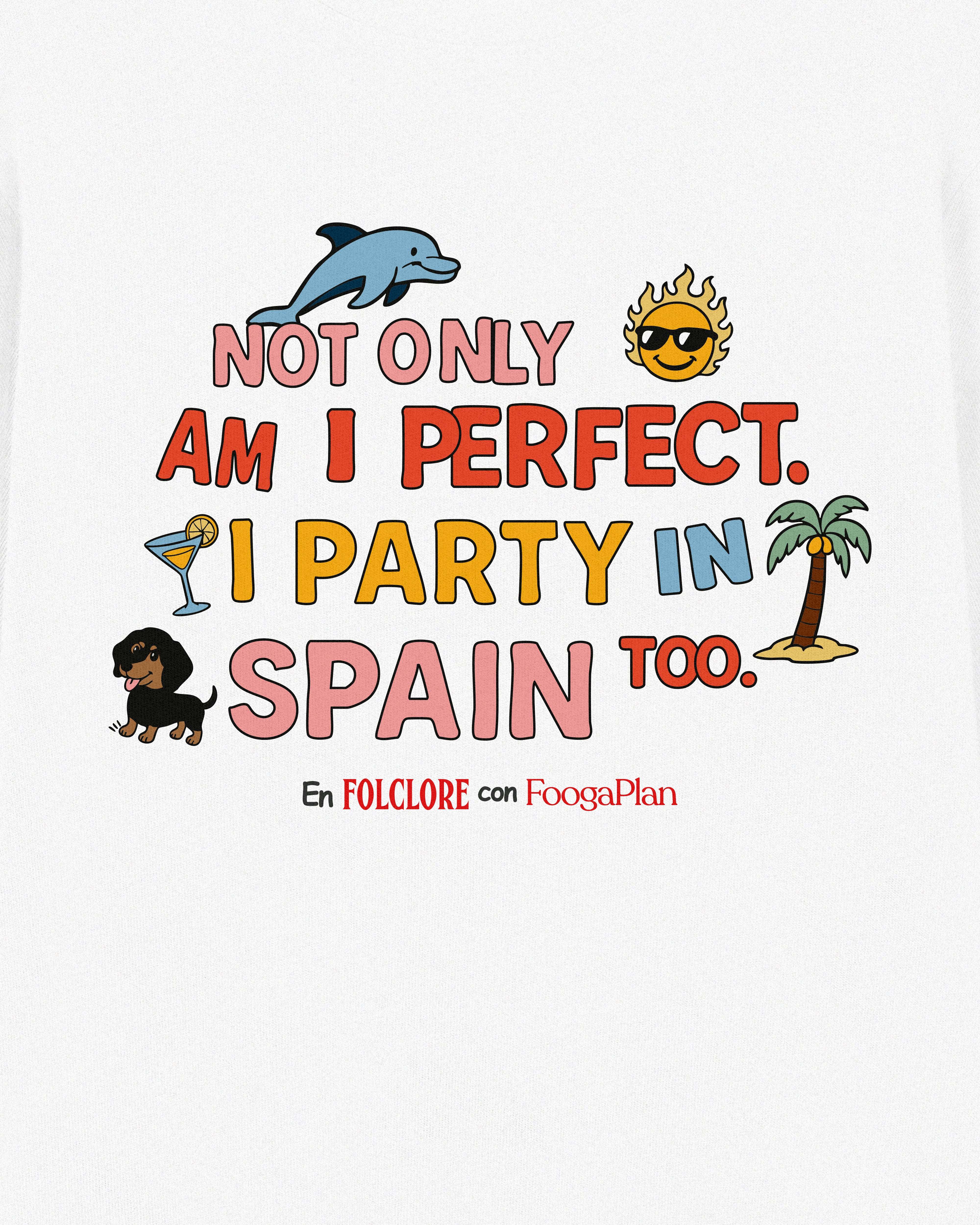 Detalle estampado frontal camiseta Typical Spanish - I party in Spain edición limitada