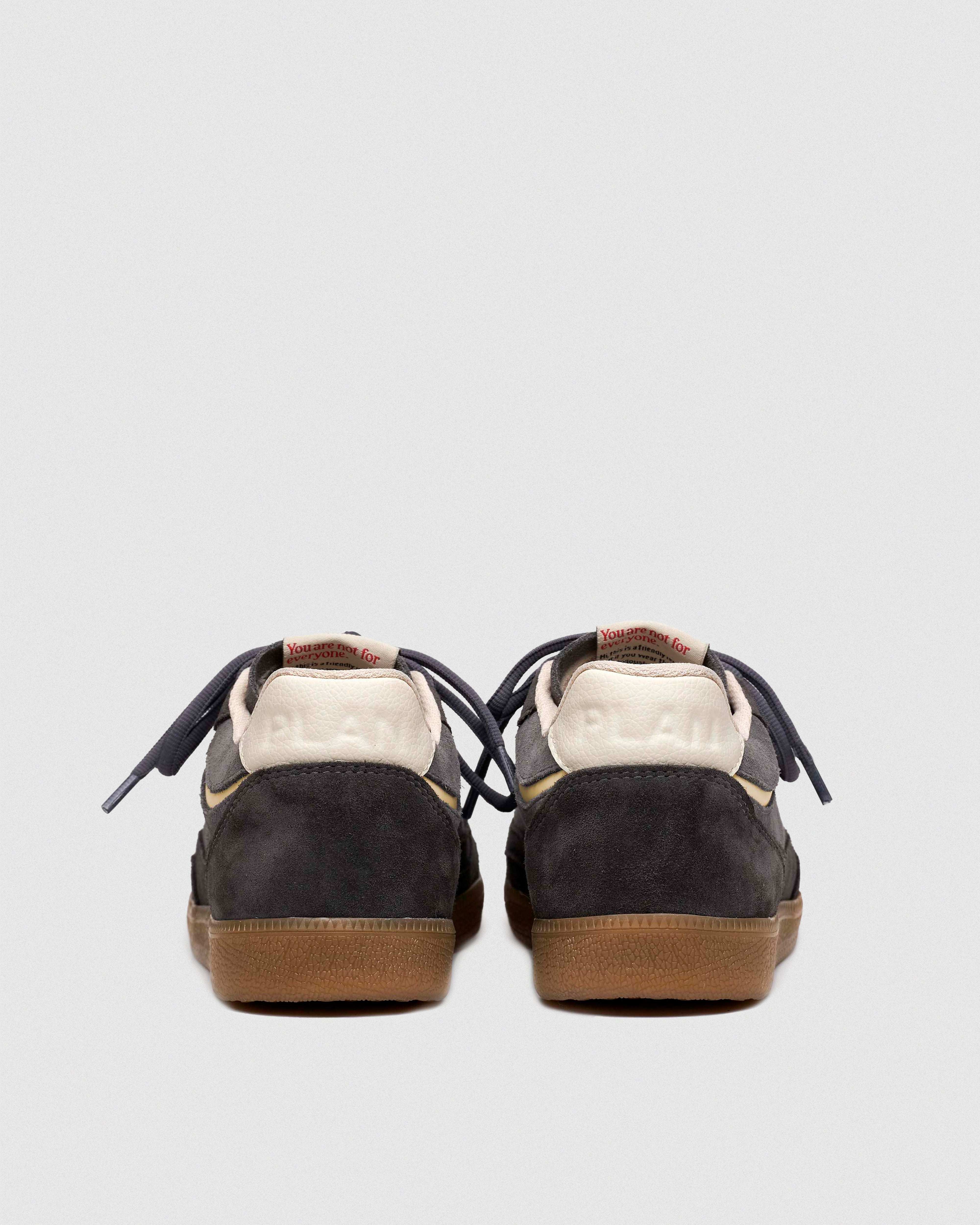 Zapatillas BLAKE Ash - Vista trasera mostrando el talón y acabados artesanales en ante gris