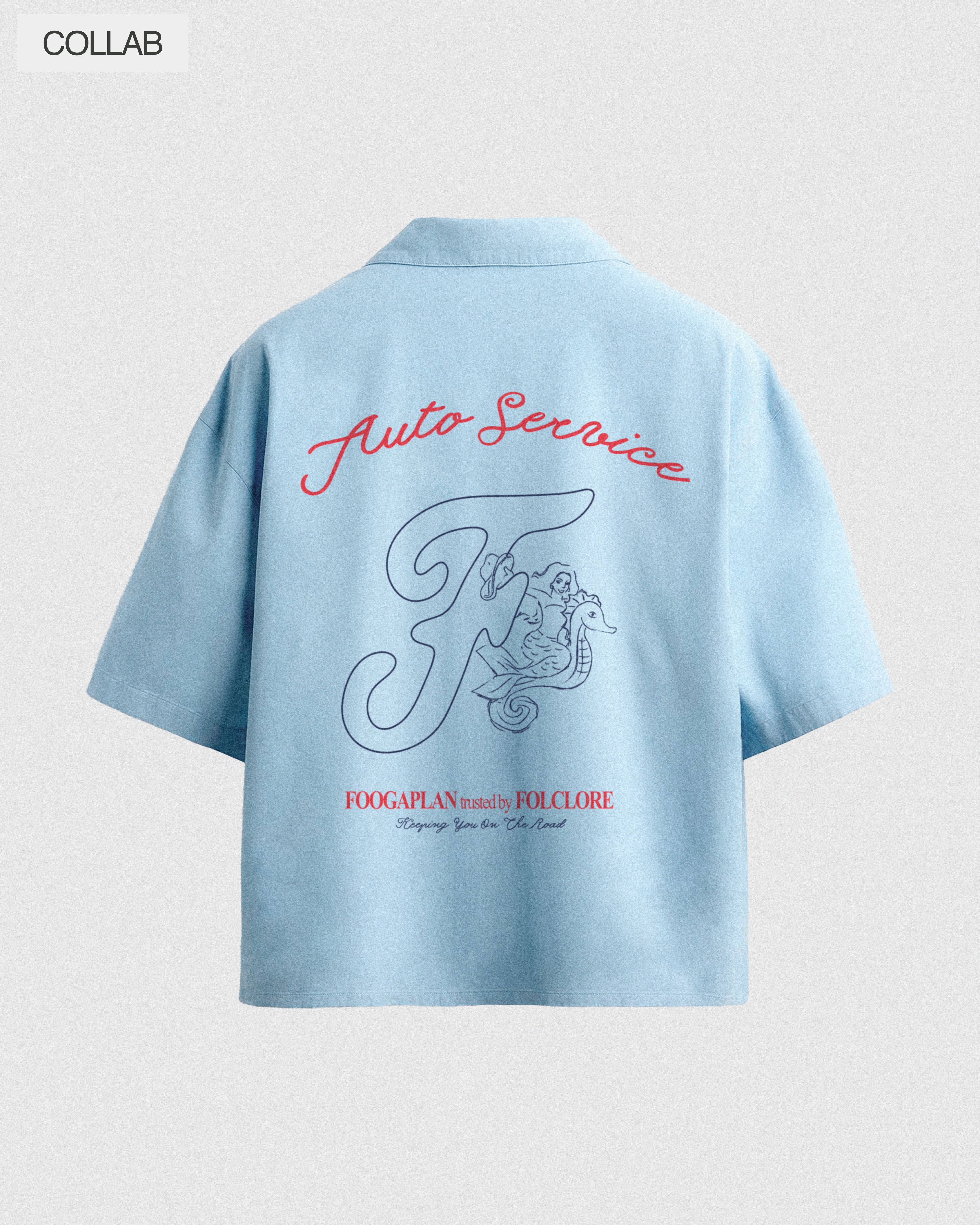 Camisa manga corta Auto Shop collab FoogaPlan y Folclore - vista espalda print trasero