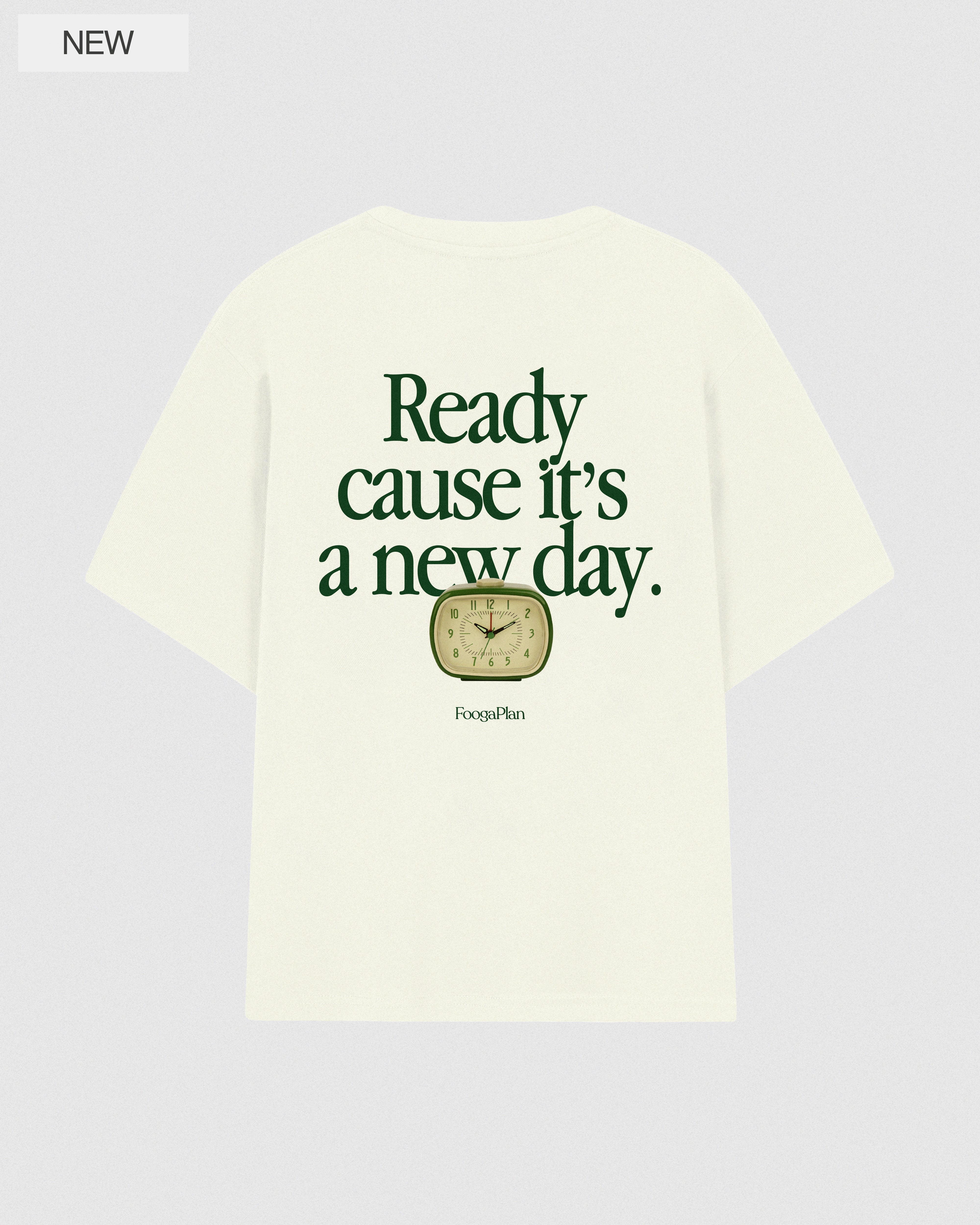 Camiseta New Day beige 100% algodón - Vista trasera con serigrafía FoogaPlan