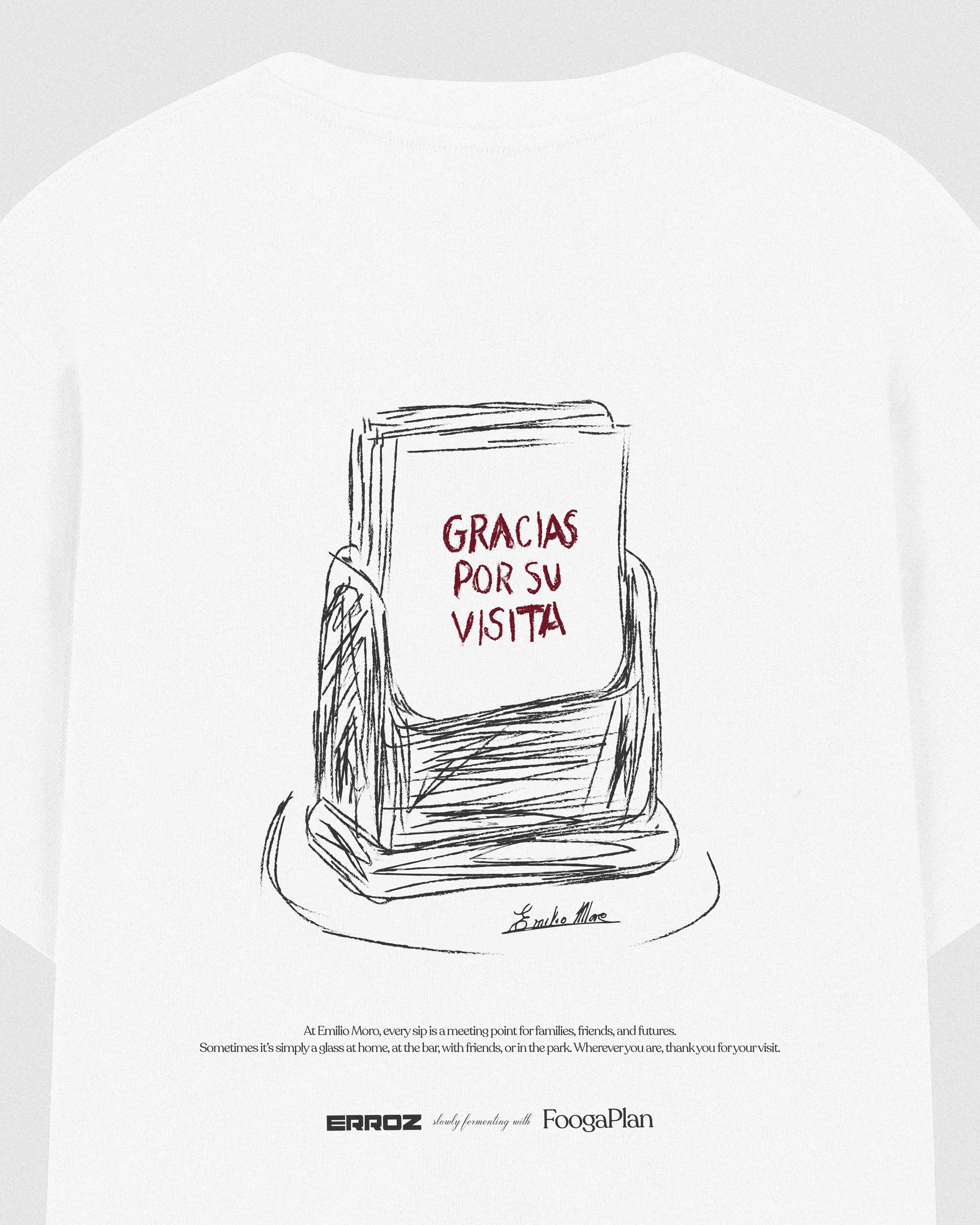 Detalle trasero camiseta Gracias Por Su Visita - diseño servilletero a mano alzada Pablo Erroz