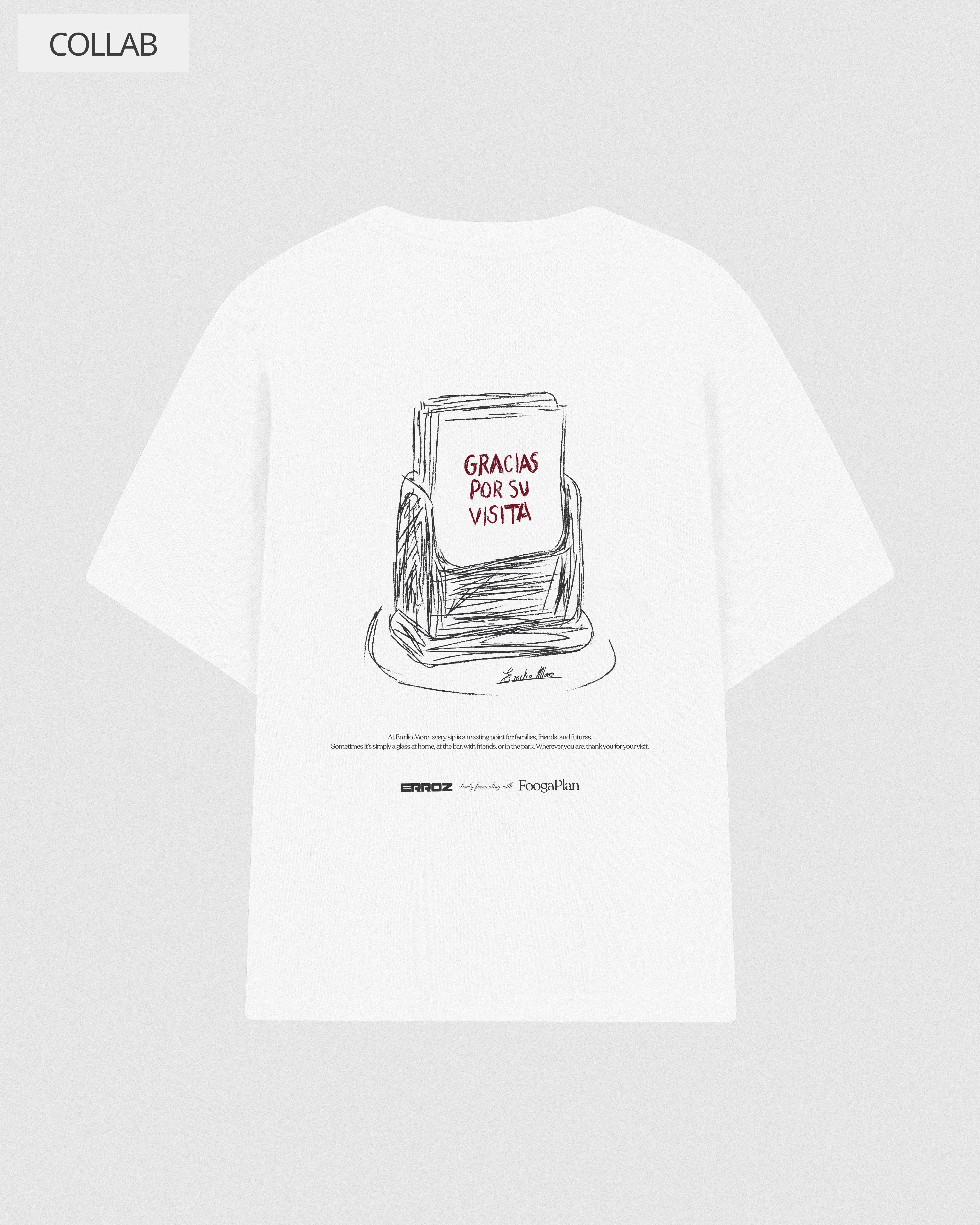 Camiseta Gracias Por Su Visita FoogaPlan x Emilio Moro - vista trasera servilletero blanca