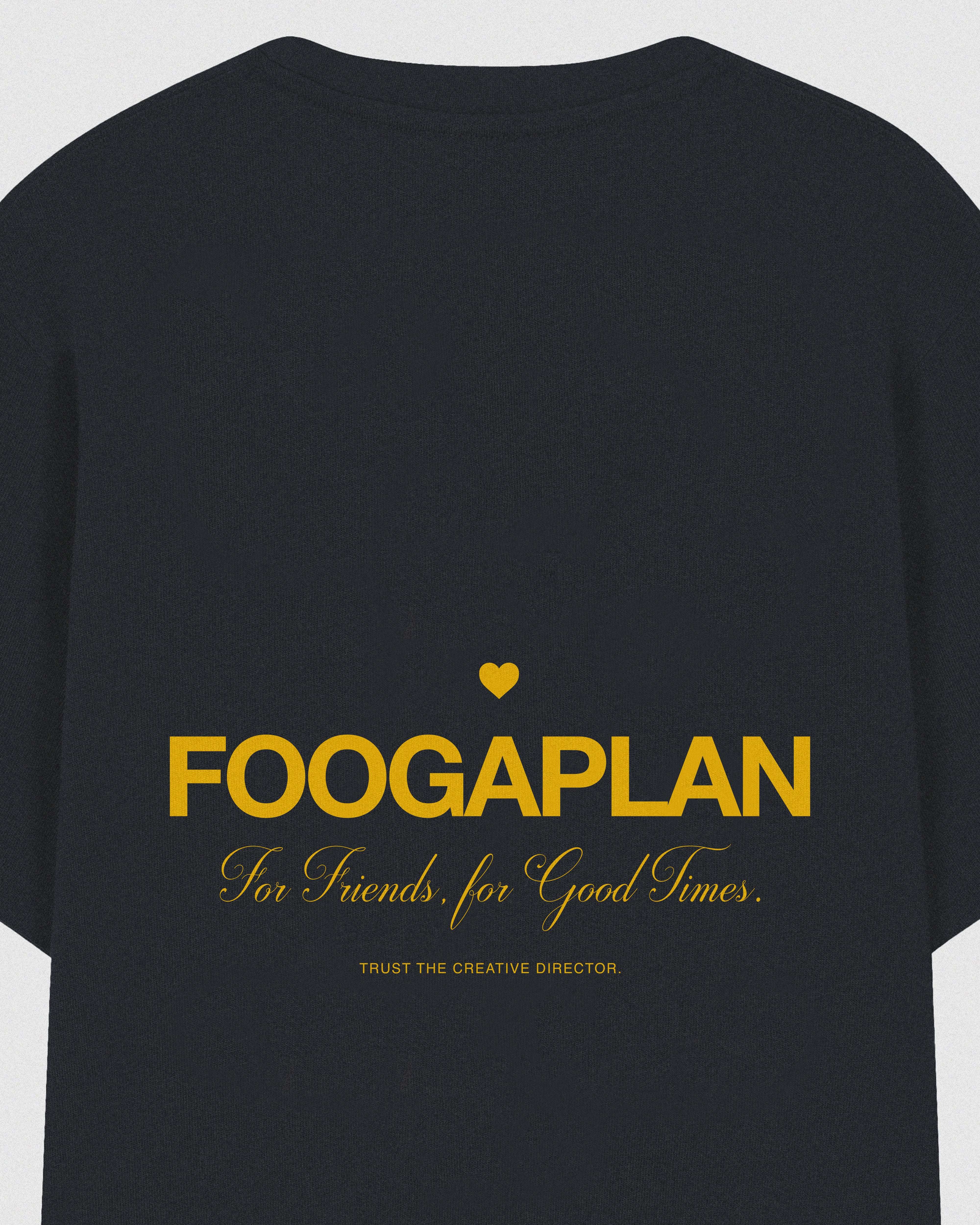 Detalle serigrafía trasera camiseta Good Times Navy - Diseño exclusivo amarillo sobre azul marino