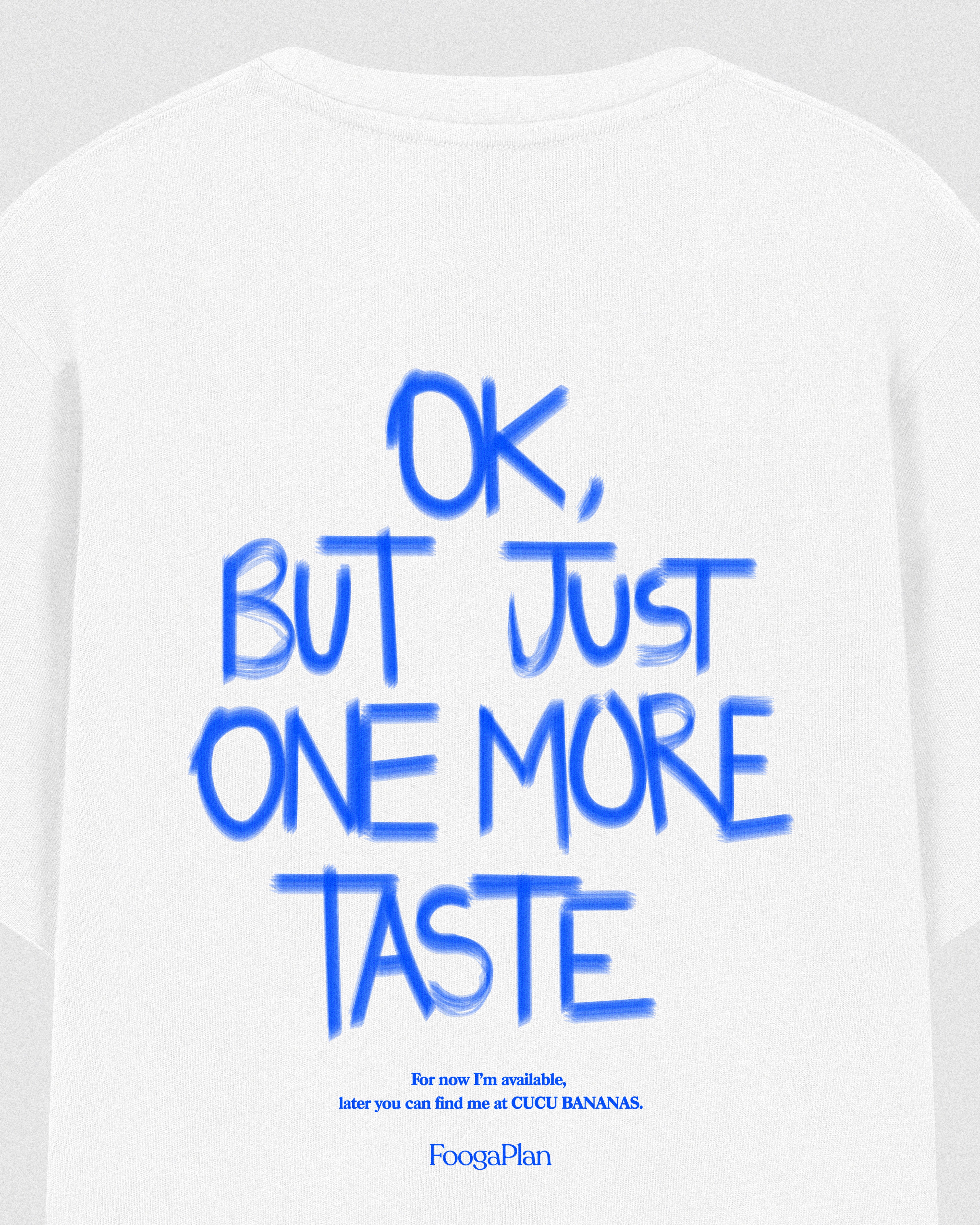 Detalle Camiseta One More Taste blanca vista trasera - Colaboración FOOGAPLAN x CUCU BANANAS