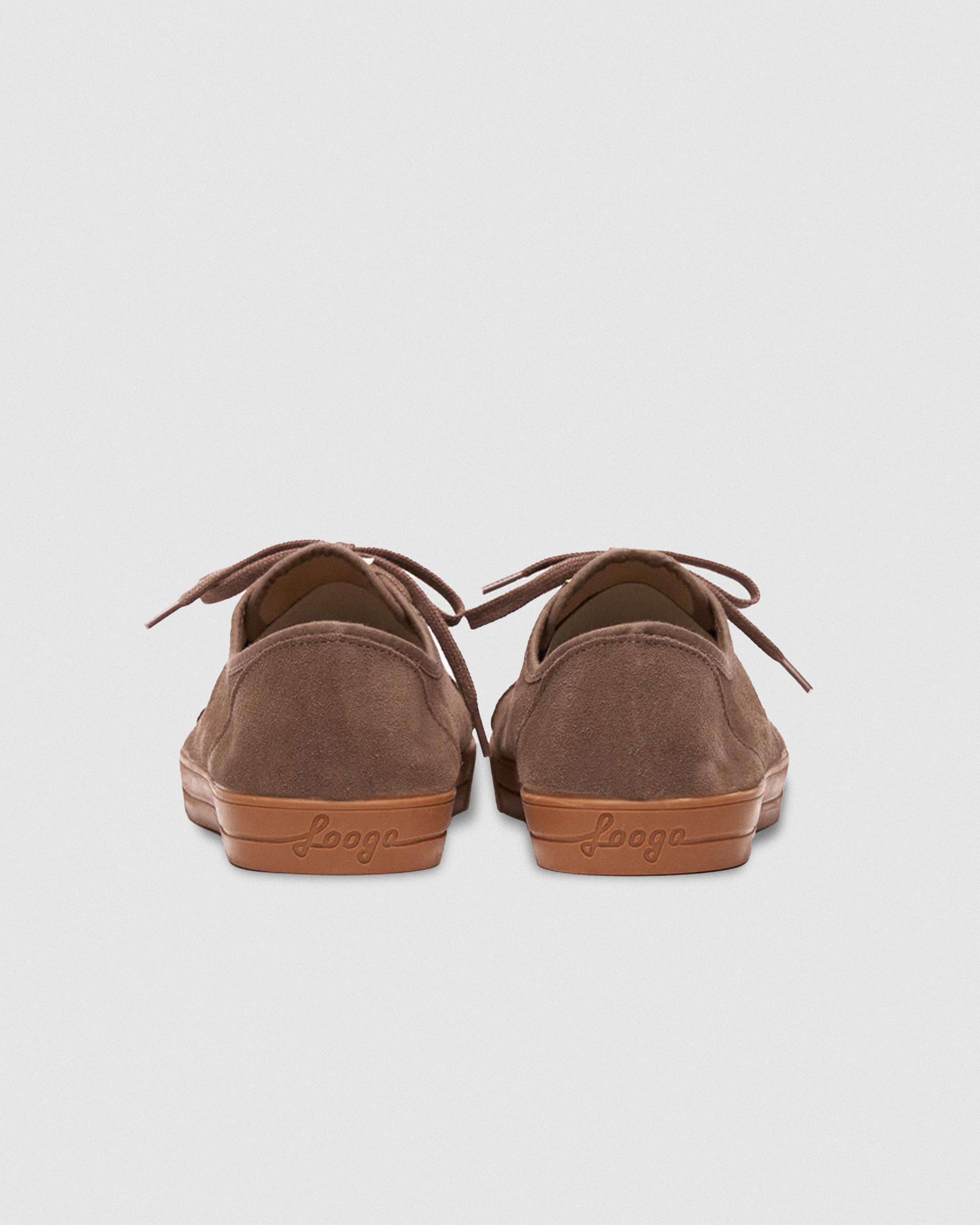 Zapatillas FoogaPlan ONE Teddy beige vista trasera, detalle del talón de las sneakers