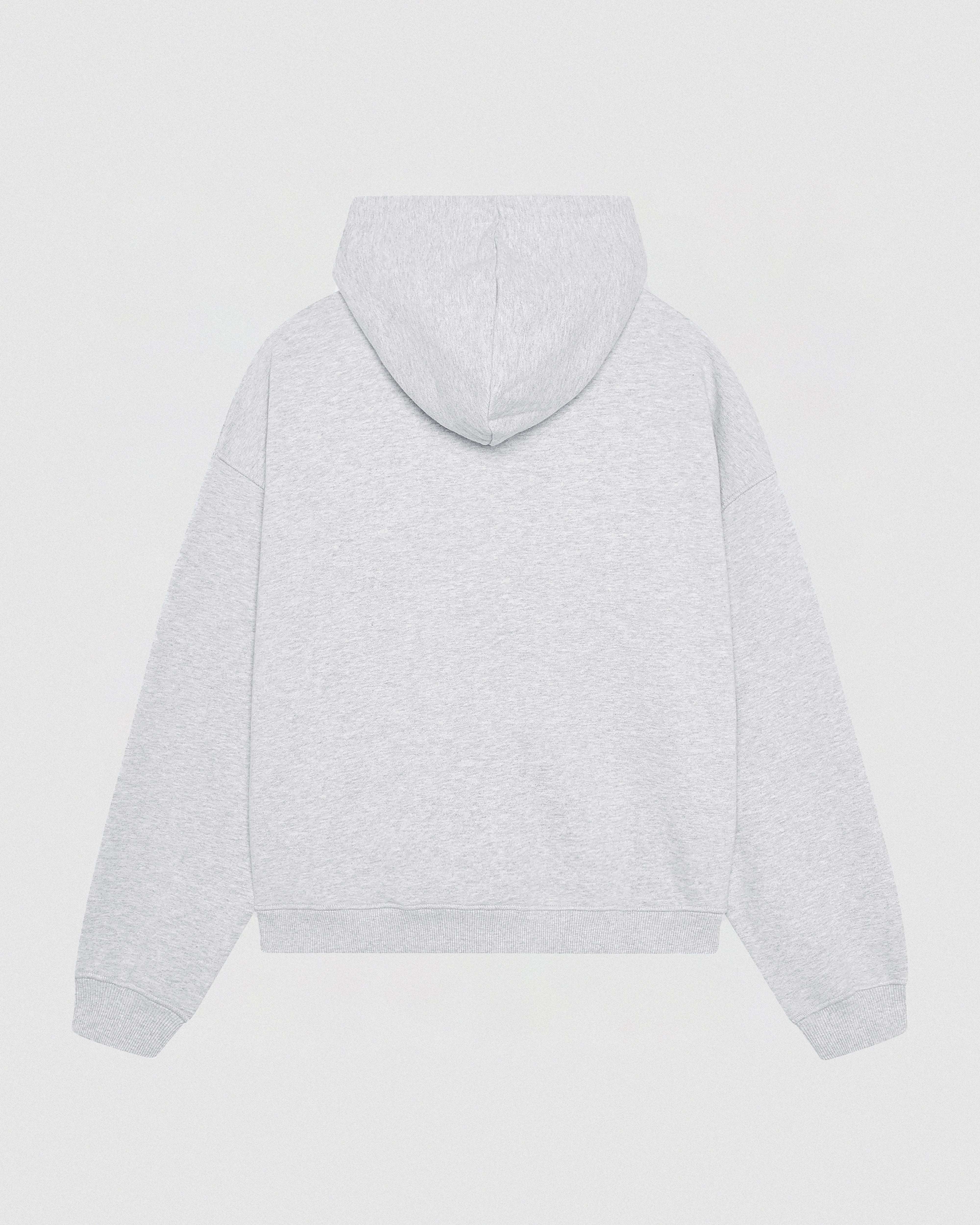 Sudadera Varsity Hoodie gris jaspeado - Vista trasera corte oversized algodón Portugal