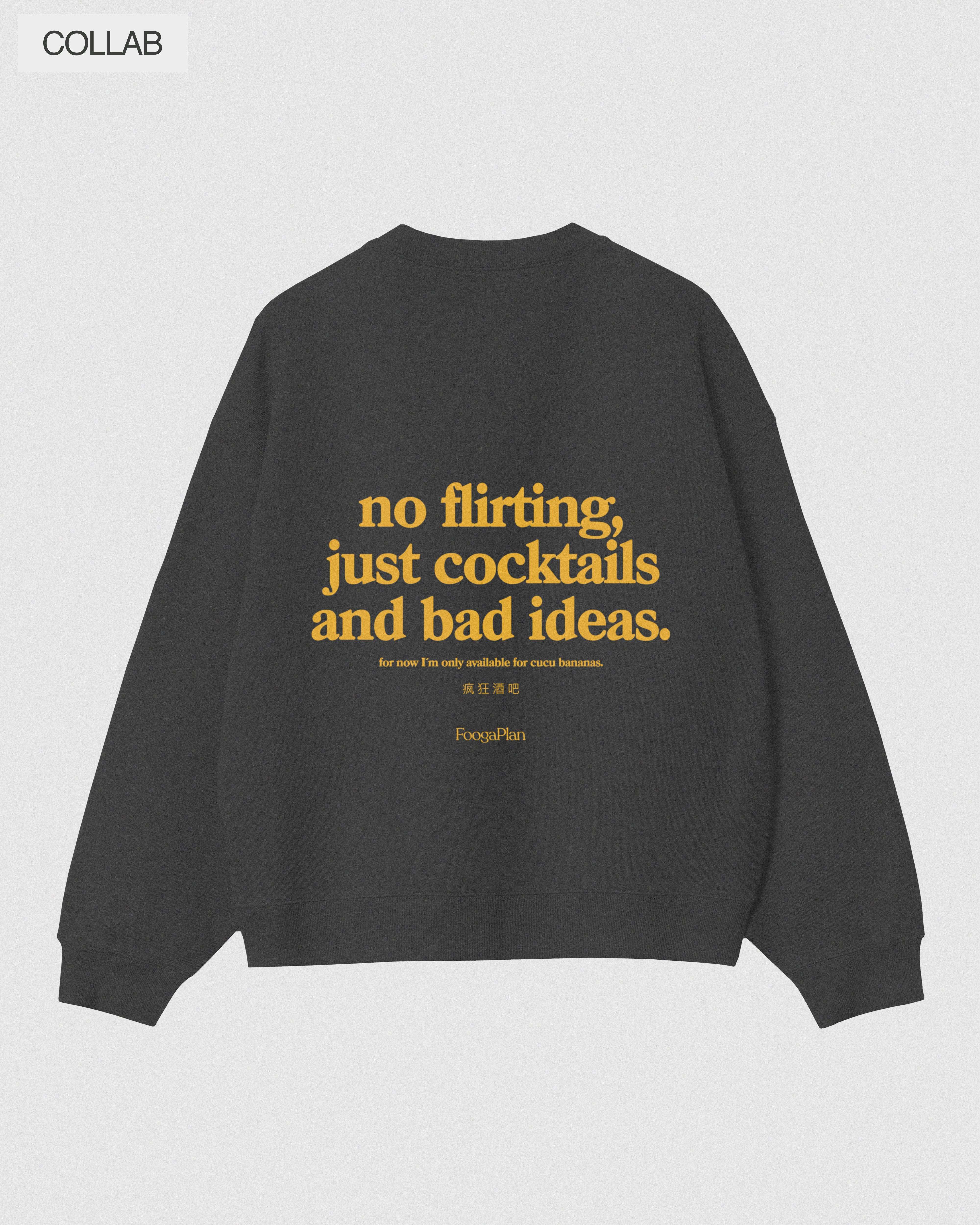 Sudadera No Flirting dark grey FOOGAPLAN x CUCU BANANAS - vista trasera con serigrafía