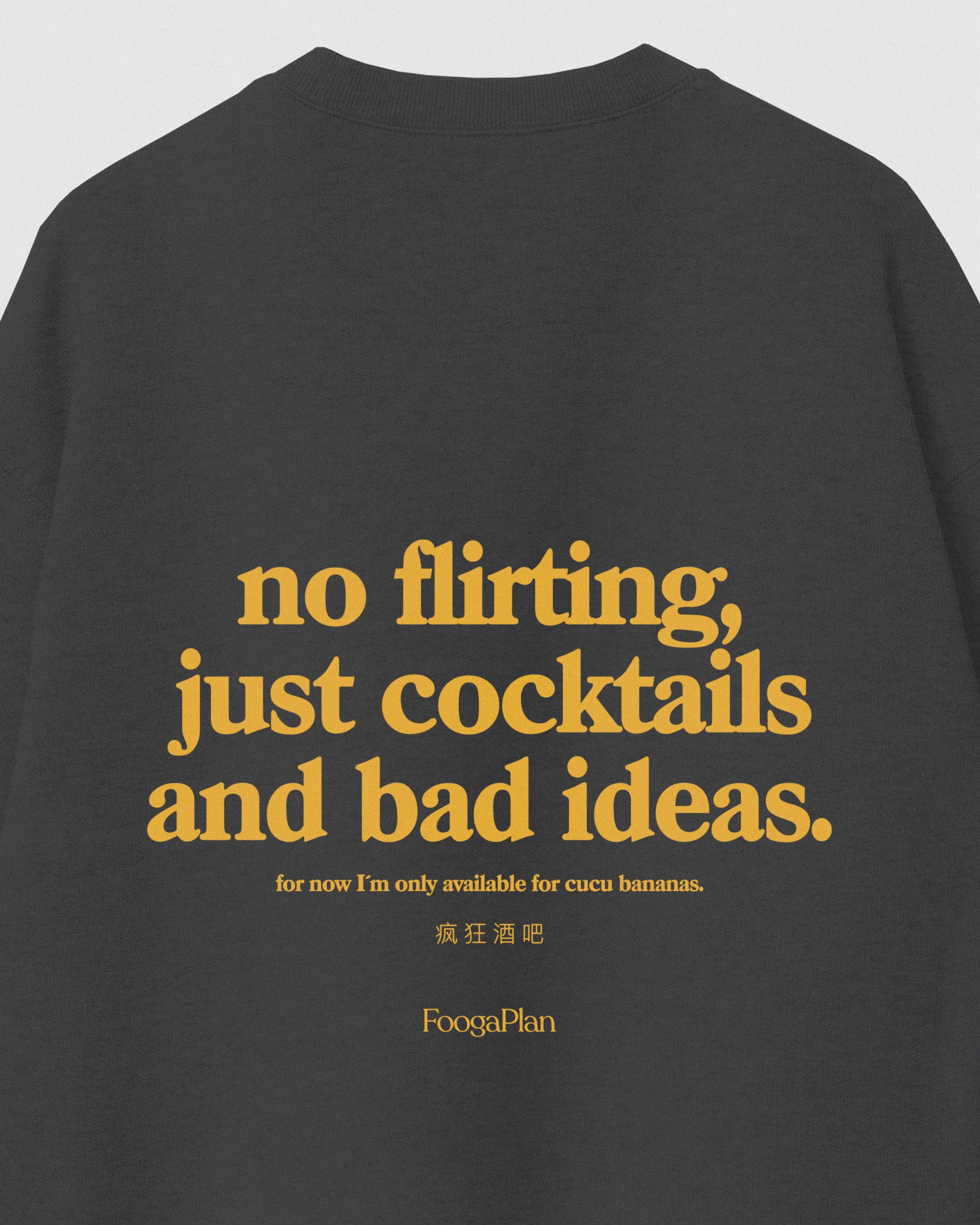 Sudadera No Flirting dark grey FOOGAPLAN x CUCU BANANAS - vista detalle trasera con serigrafía