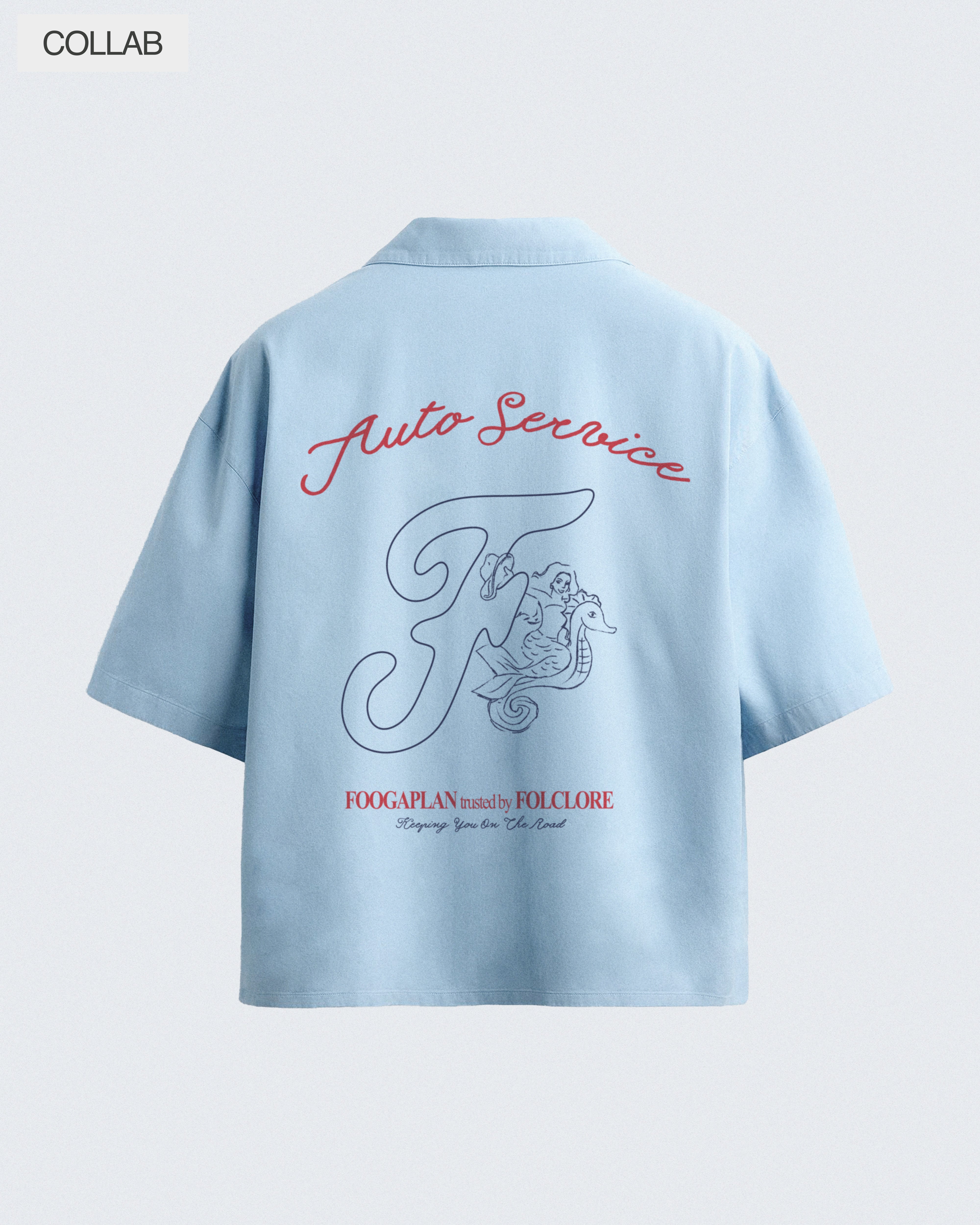 Camisa manga corta Auto Shop collab FoogaPlan y Folclore - vista espalda print trasero