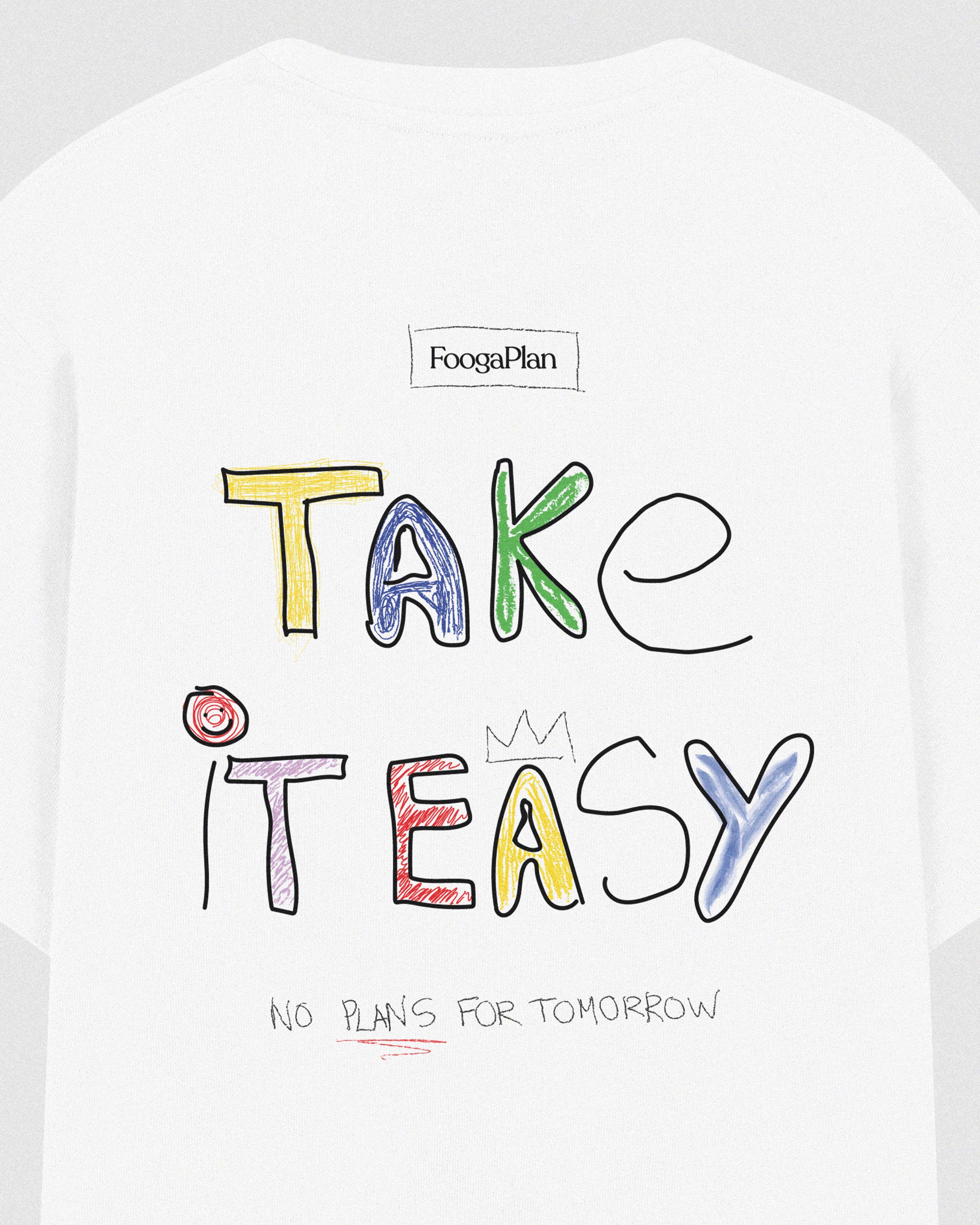 Detalle camiseta Take It Easy unisex corte relajado FoogaPlan