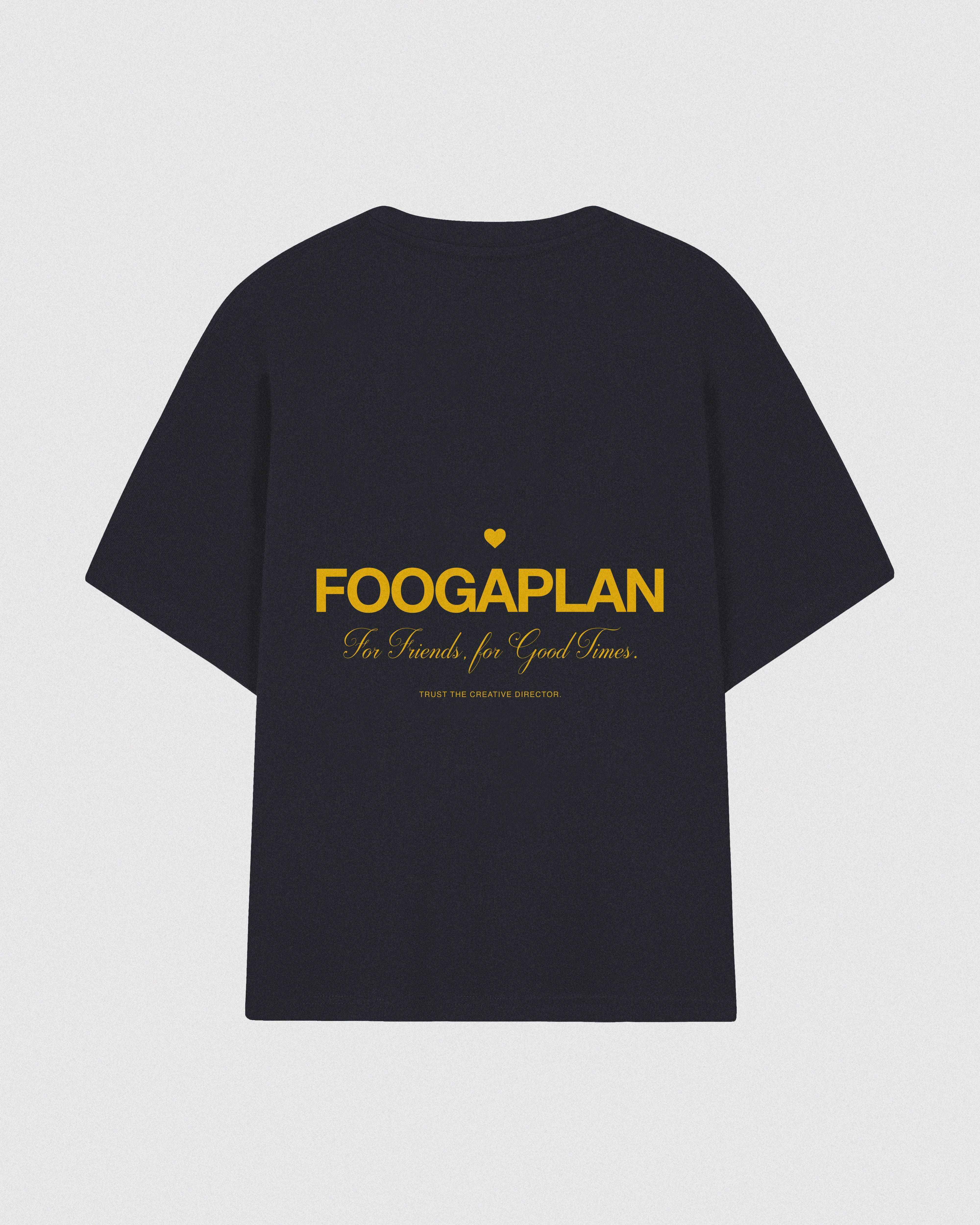 Camiseta Good Times Navy azul marino 100% algodón - Vista trasera con serigrafía amarilla FoogaPlan