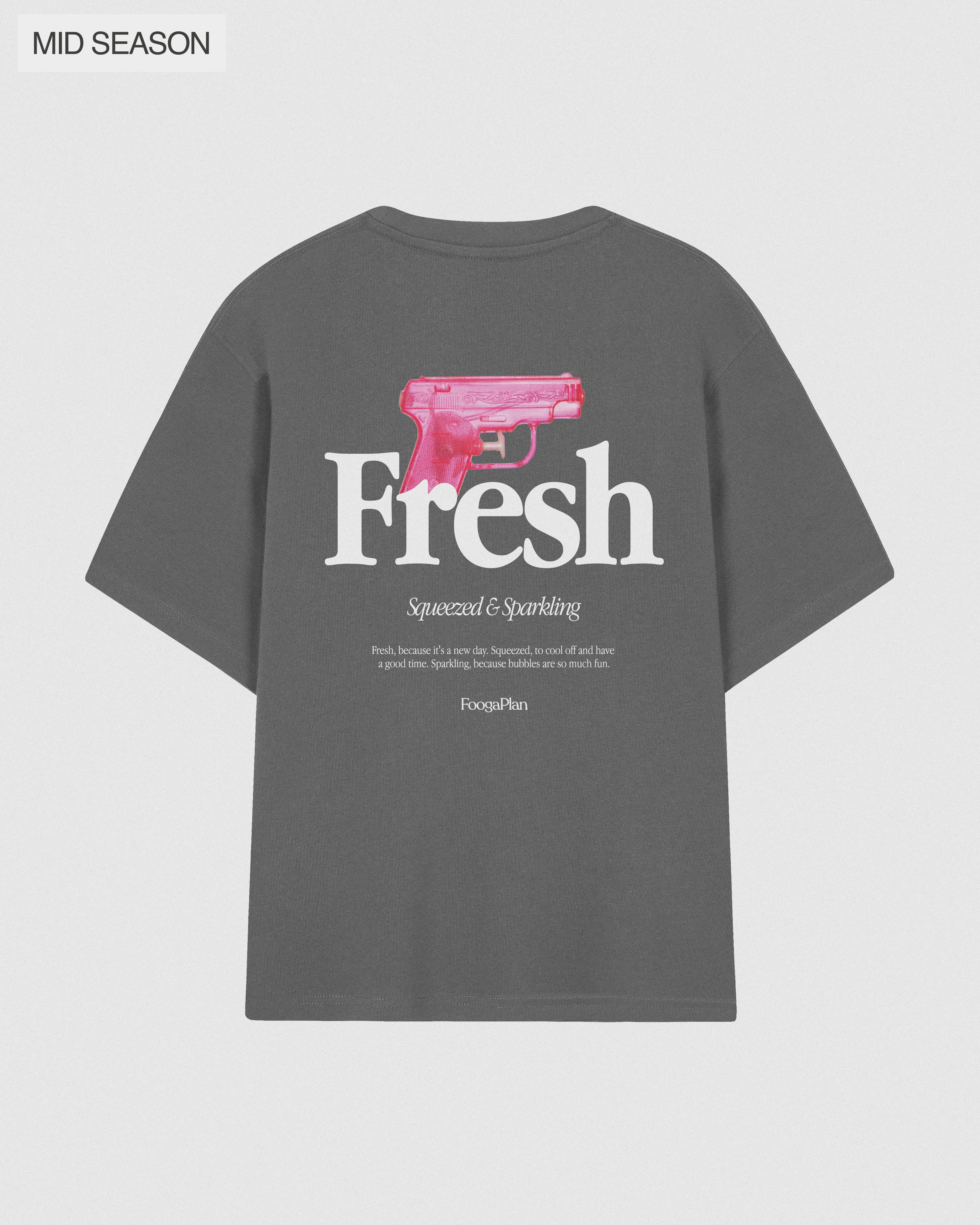 Camiseta Fresh Grey de algodón premium - vista trasera sobre fondo blanco