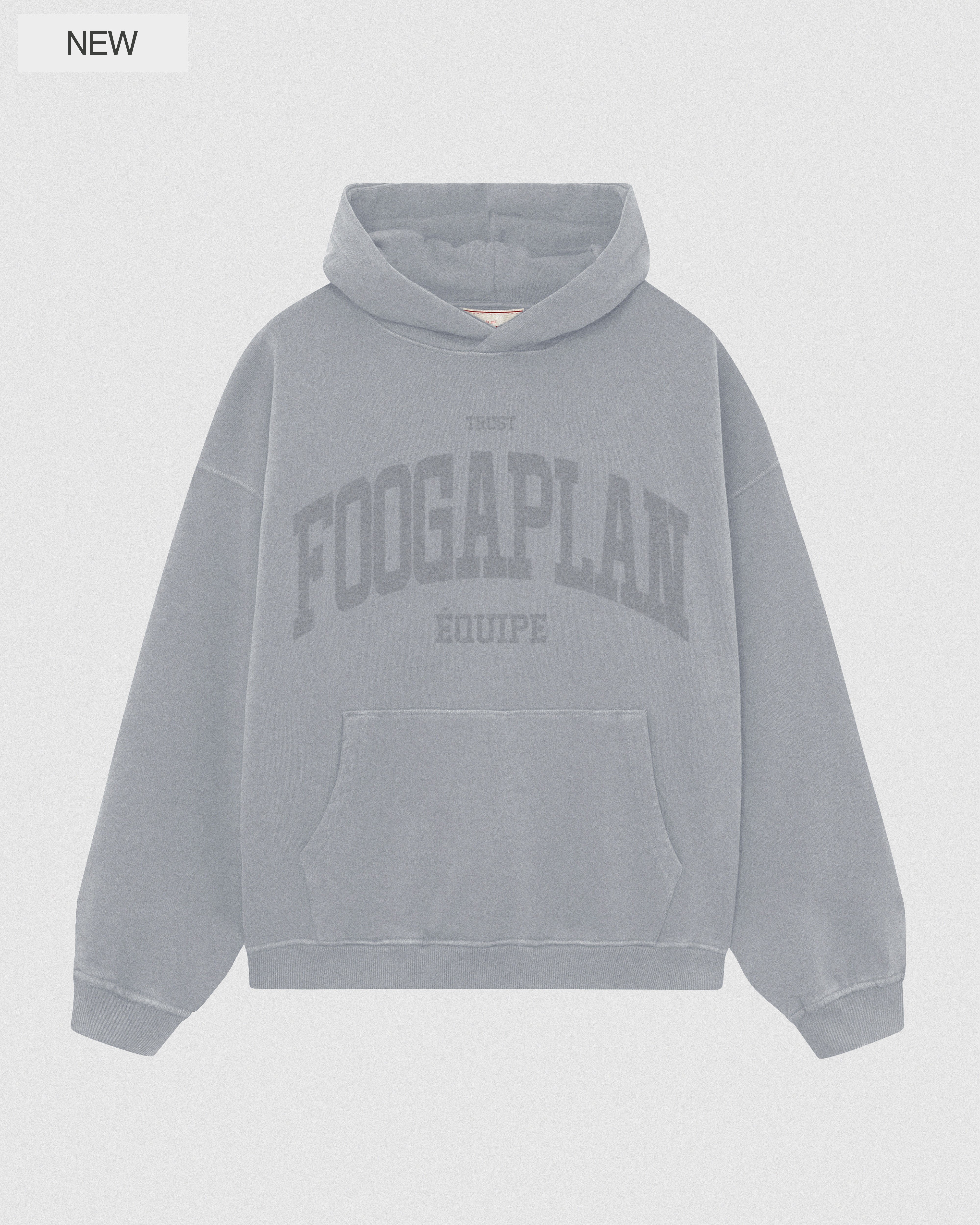 Sudadera Signature Raw Grey con capucha - Vista frontal diseño FoogaPlan 100% algodón