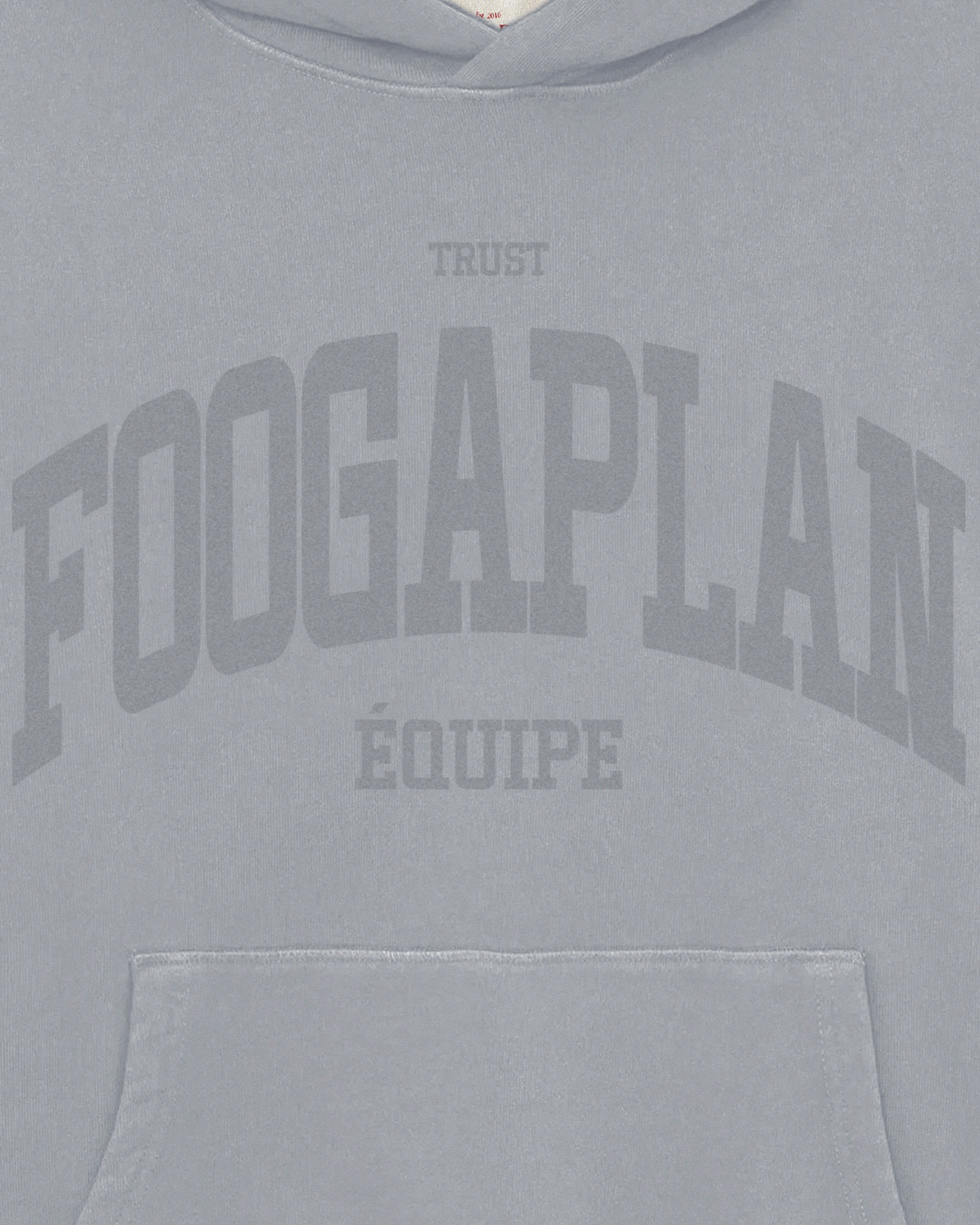 Sudadera Signature Raw Grey con capucha - Vista detalle delantero diseño FoogaPlan 100% algodón