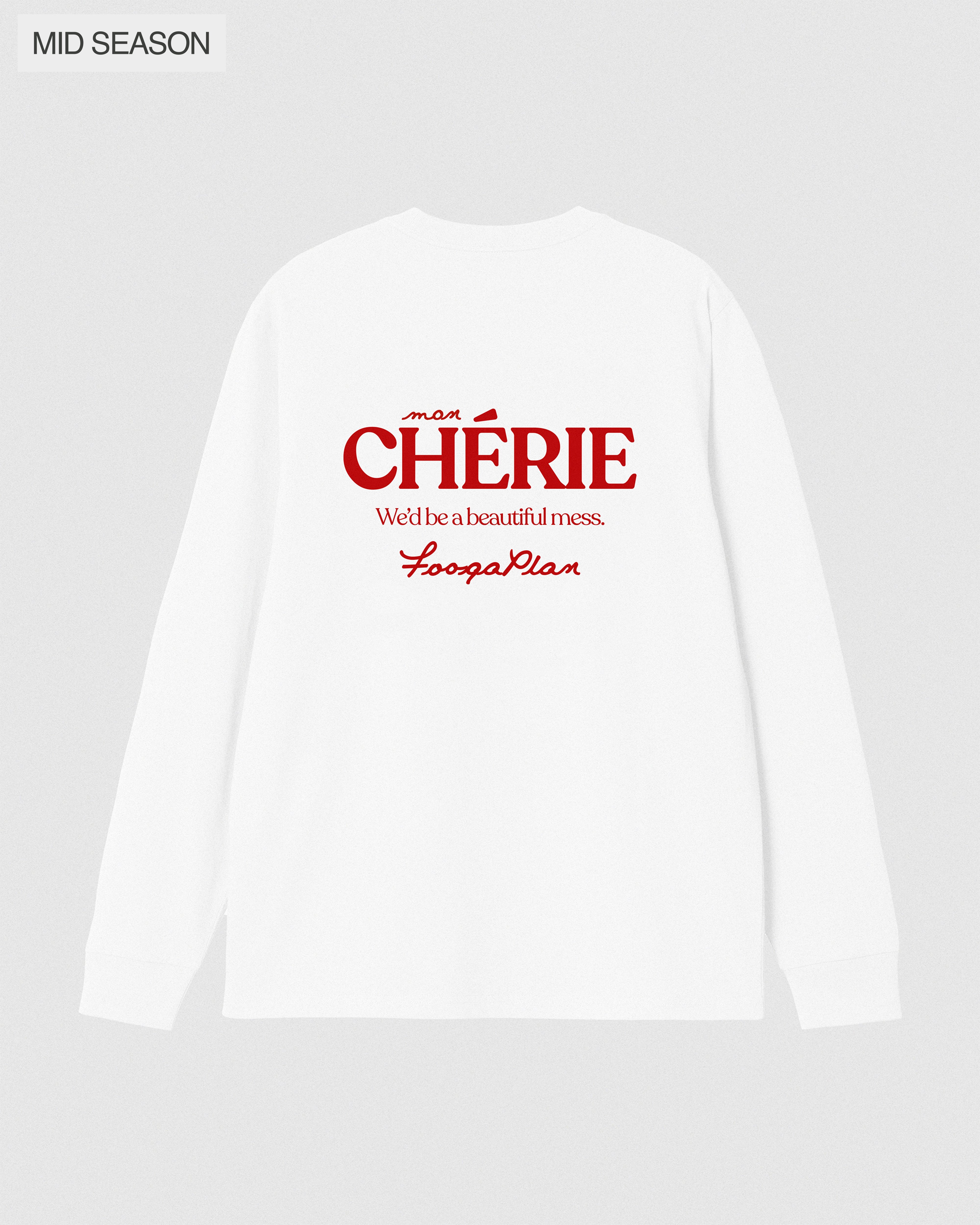 Camiseta Mon Chérie blanca manga larga FoogaPlan vista espalda - 100% algodón serigrafía