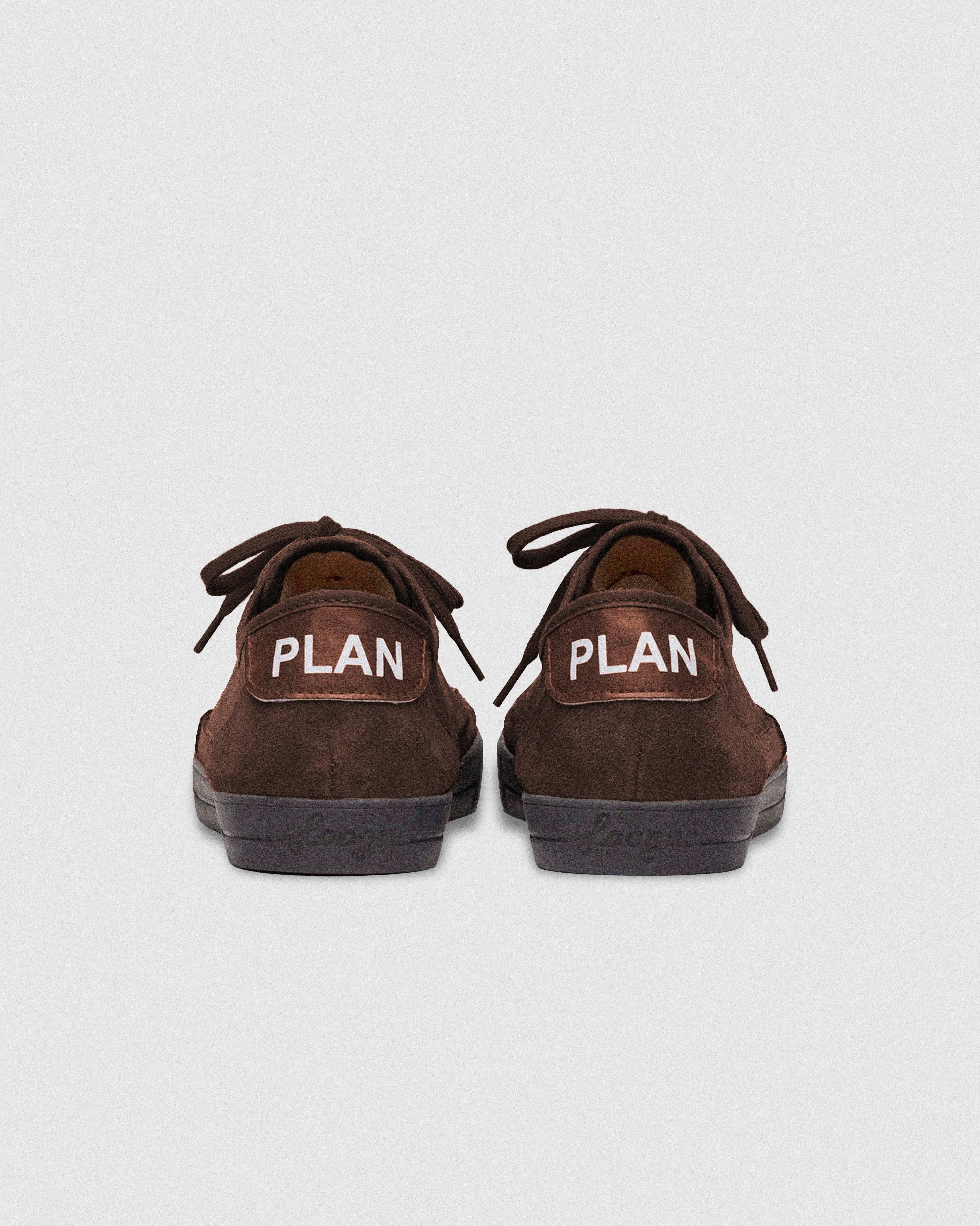 Zapatillas FoogaPlan ICON Choco marrón vista trasera, detalle del talón de las sneakers